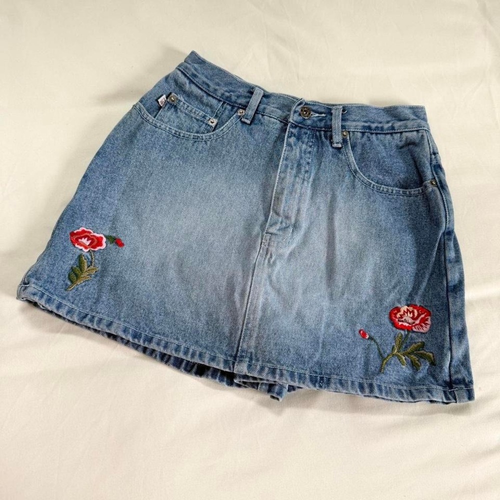 denim floral mini skirt  90s trendy route 66 size‎ 10
